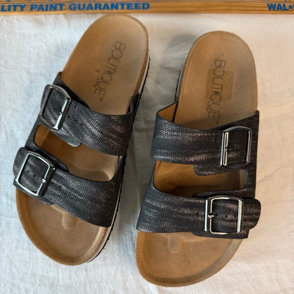 Black Sparkling Boutique Corkys‎ Sandals cork footbed size 6